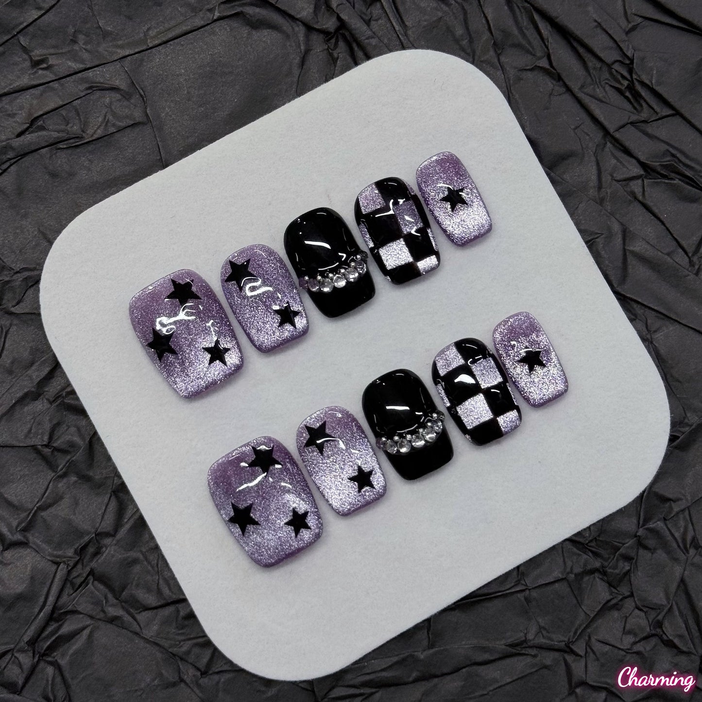 Starry Check Glow / Handmade Nails