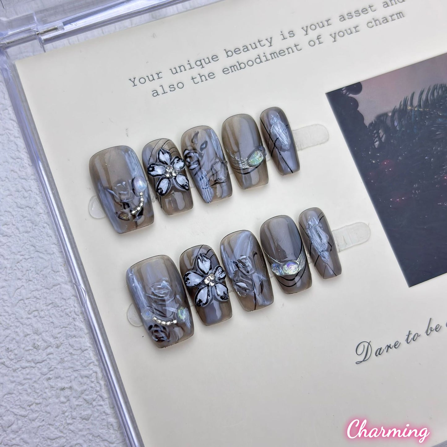 Petals in the Obsidian / Handmade Nails