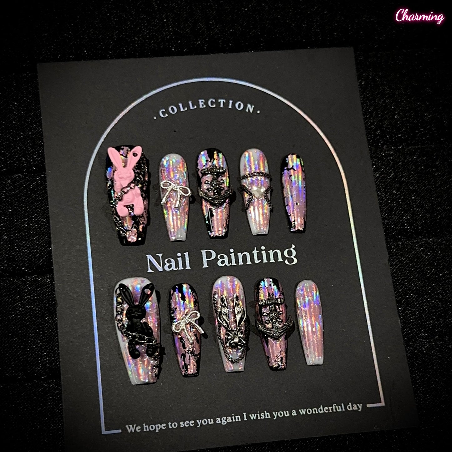 Neon War Rabbit / Handmade Nails