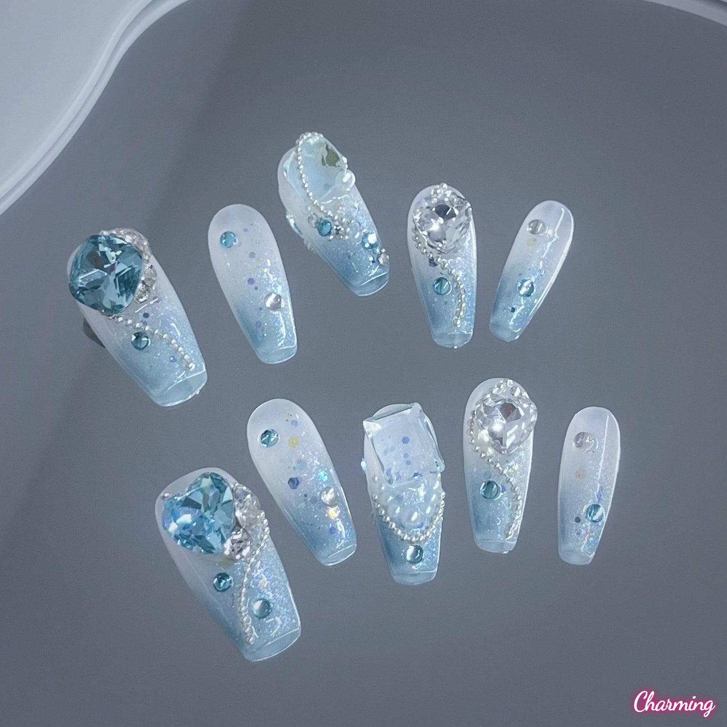 Blue Abyss Crystal / Handmade Nails