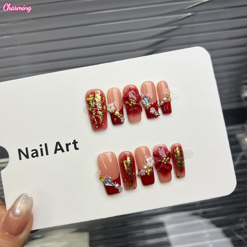 Burgundy Cameo / Handmade Nails