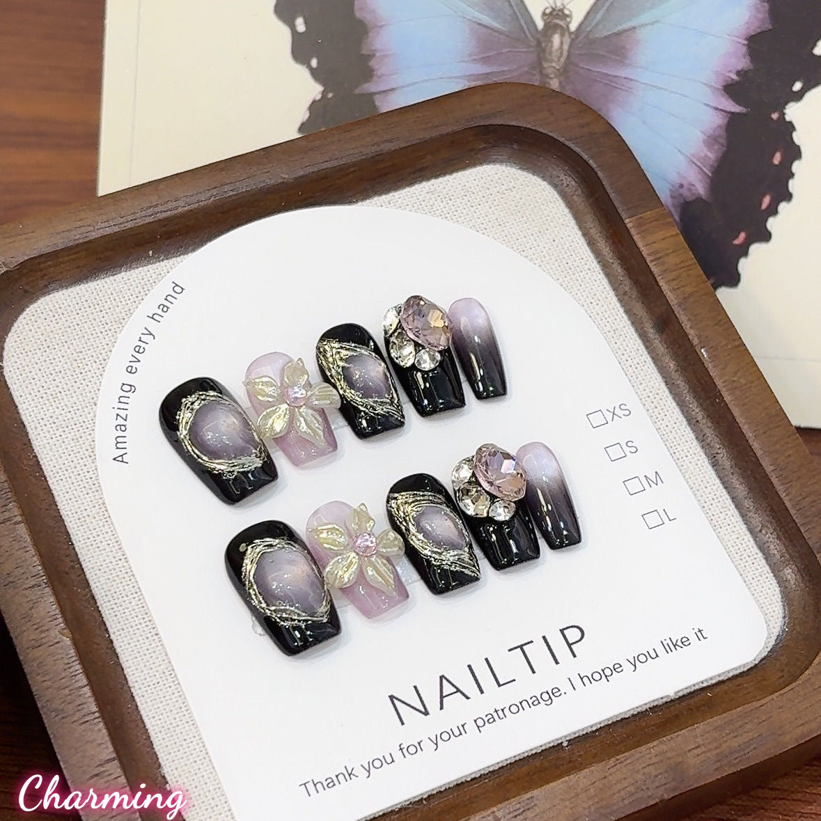 Lavender Noir Elegance / Handmade Nails