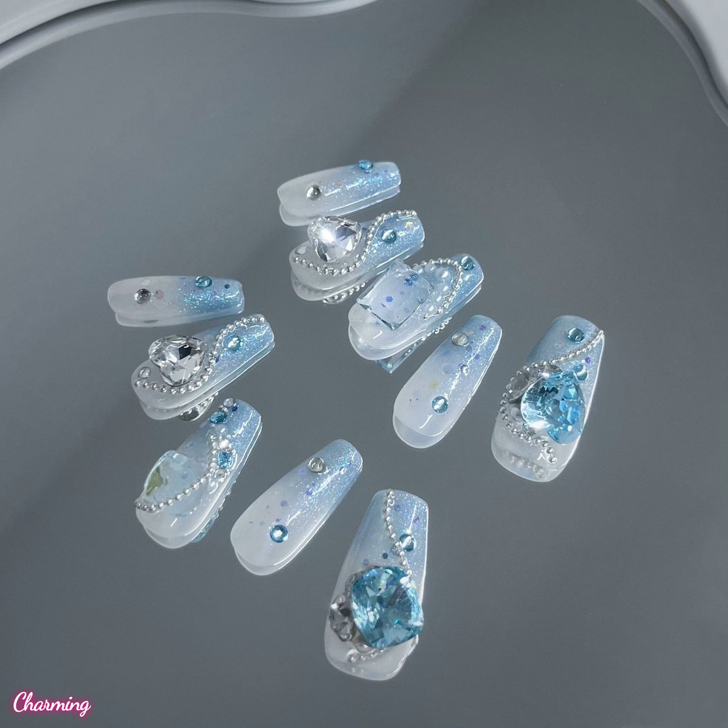 Blue Abyss Crystal / Handmade Nails