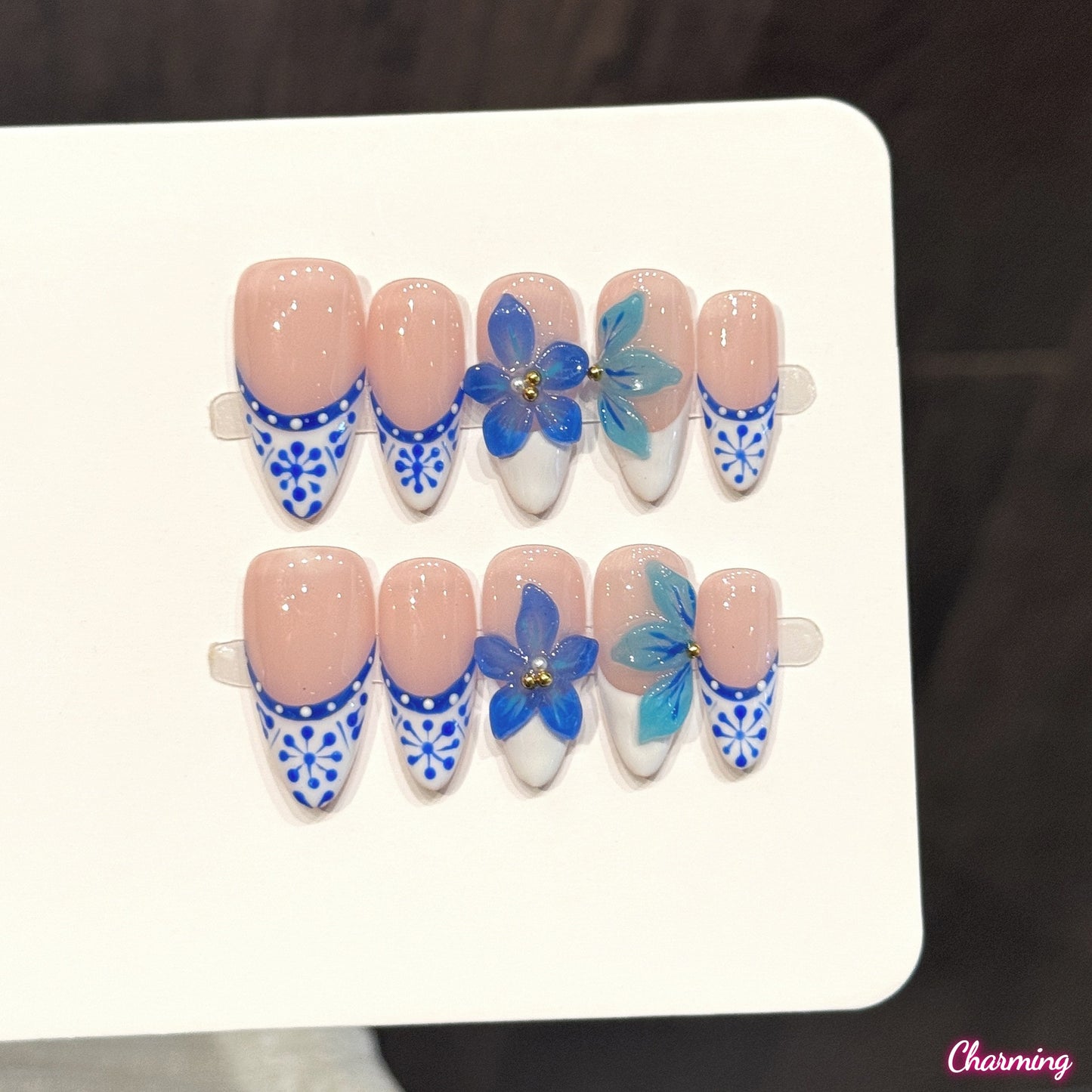 Green Glaze Floral / Handmade Nails