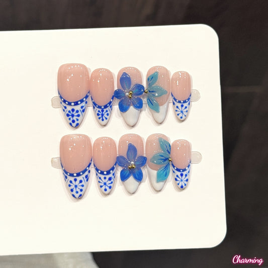 Green Glaze Floral / Handmade Nails