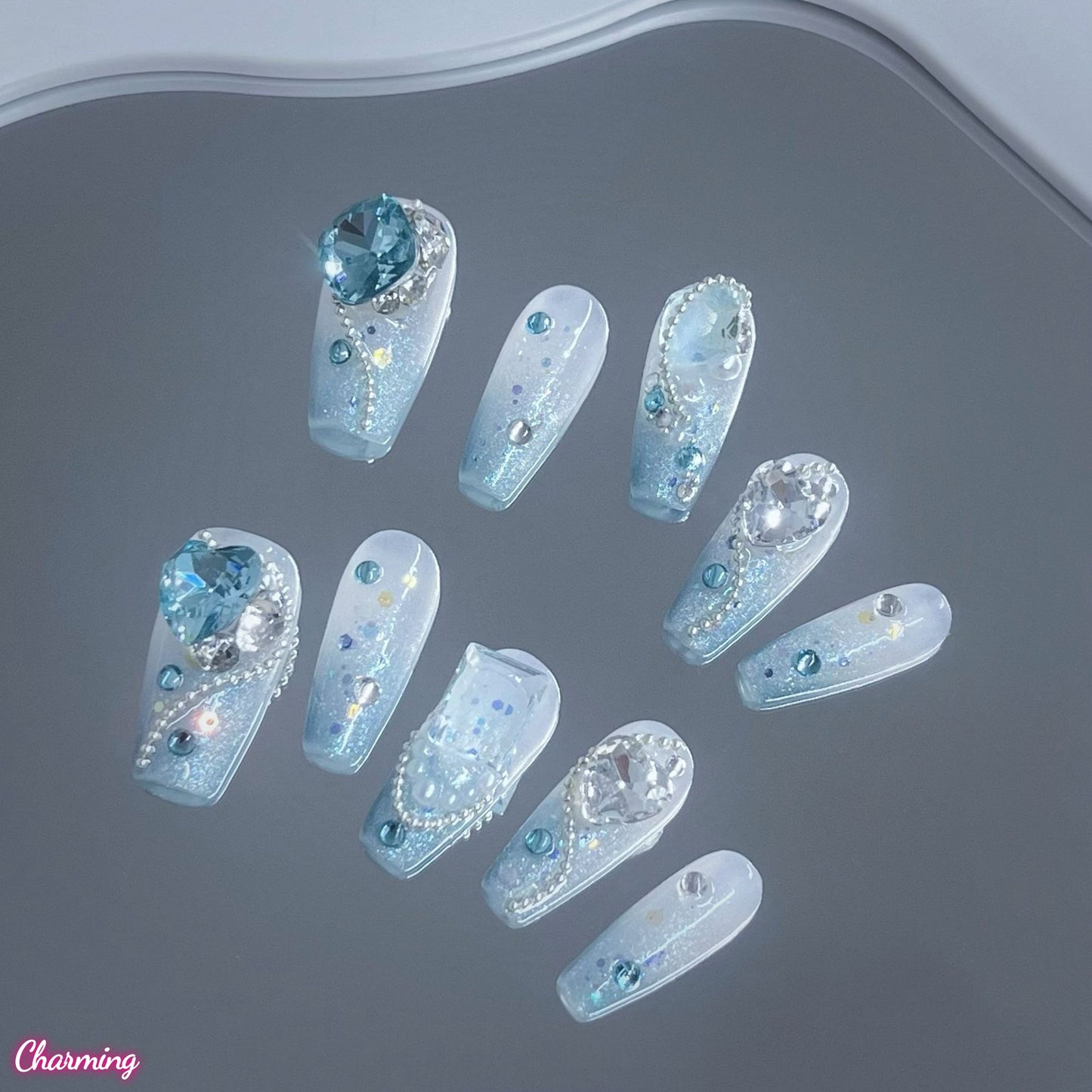Blue Abyss Crystal / Handmade Nails