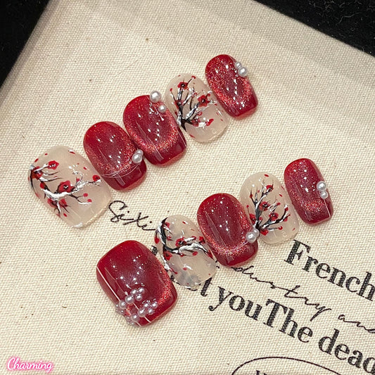 Frosty Red Plum / Handmade Nails