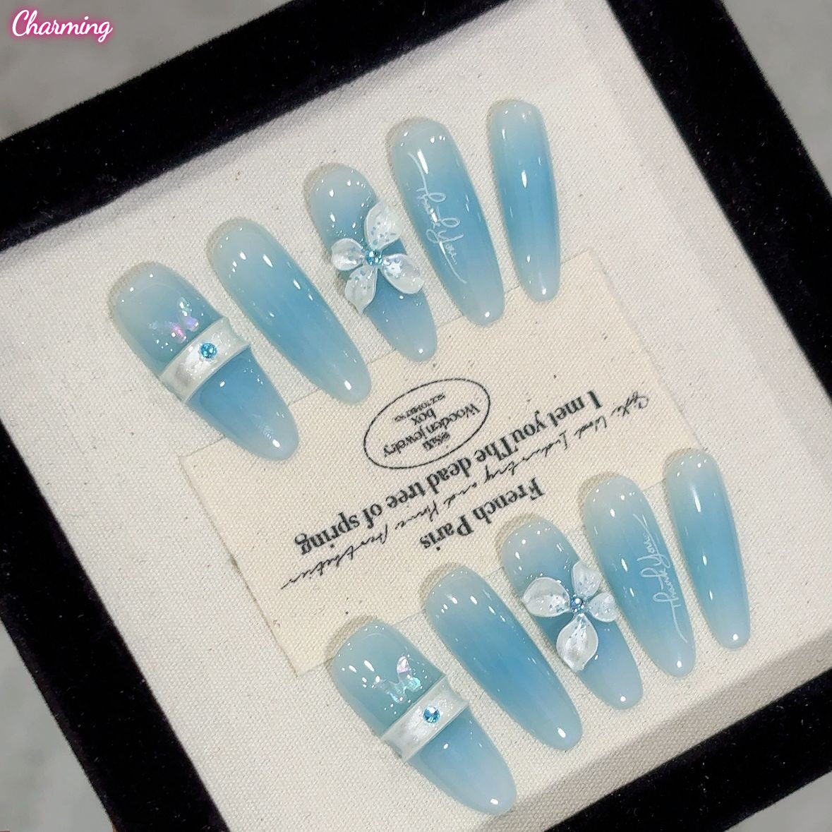 Letters in Blue / Handmade Nails