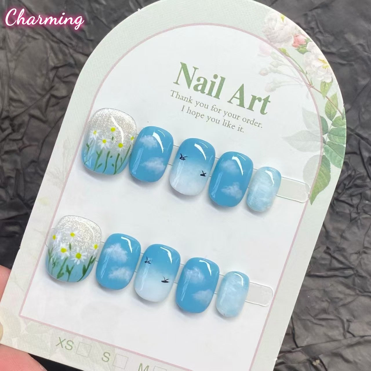 Flowers under the Blue Sky / Handmade Nails