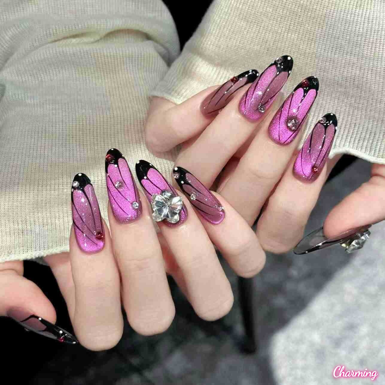 Rose Butterfly Shadow / Handmade Nails