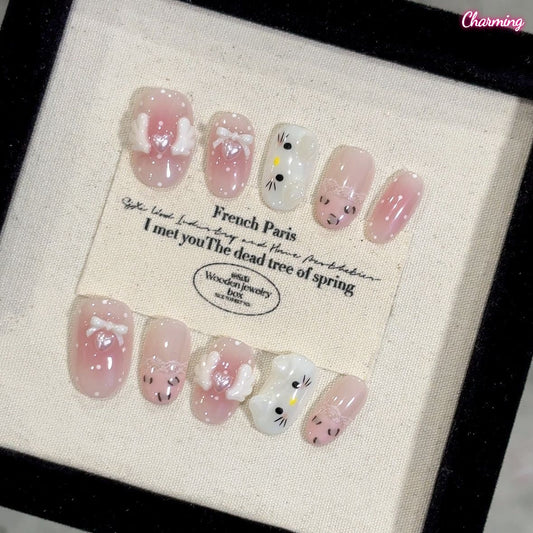 Soft Bow Kitty / Handmade Nailsems