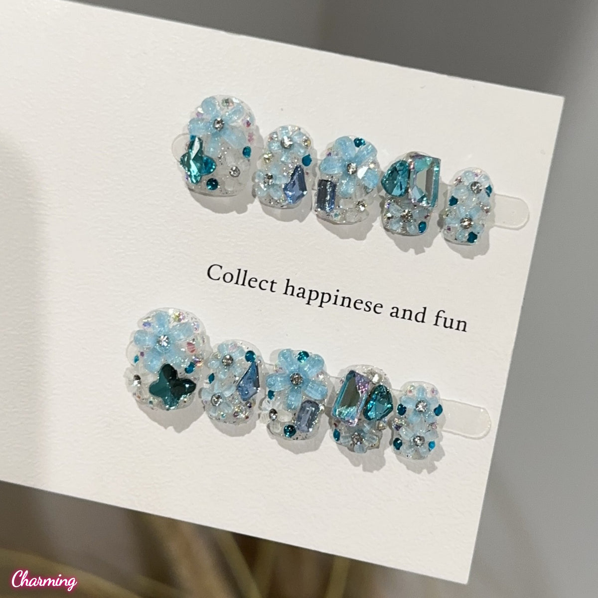 Blue Bloom Diamond / Handmade Nailsems