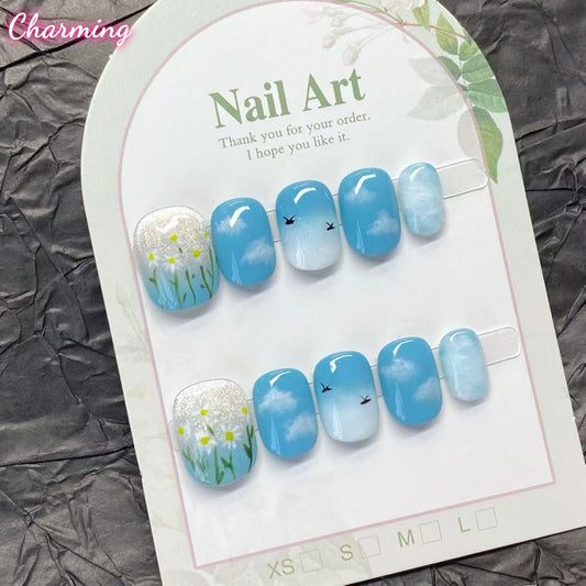 Flowers under the Blue Sky / Handmade Nails