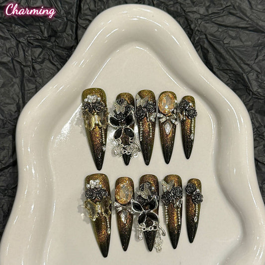 Blackgold Butterfly / Handmade Nails
