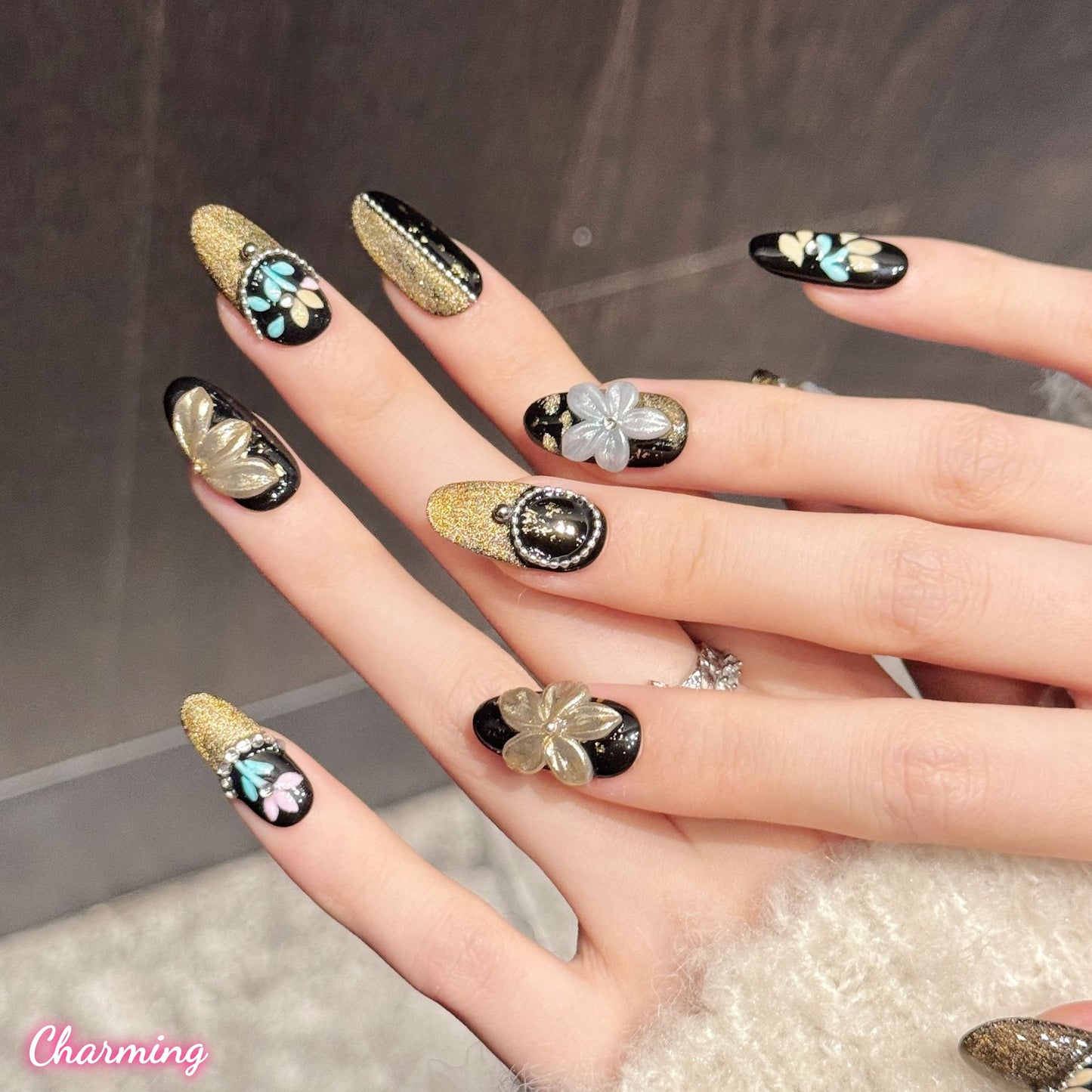 Obsidian Gold Butterfly / Handmade Nails