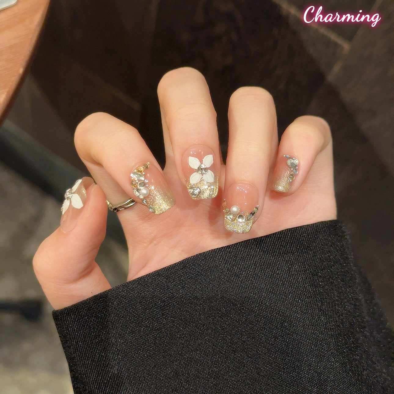 Moonlit Petal Shadows / Handmade Nails