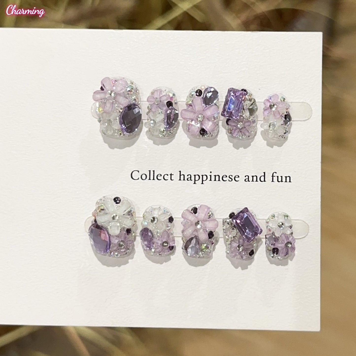 Amethyst Floral Sparkle / Handmade Nails