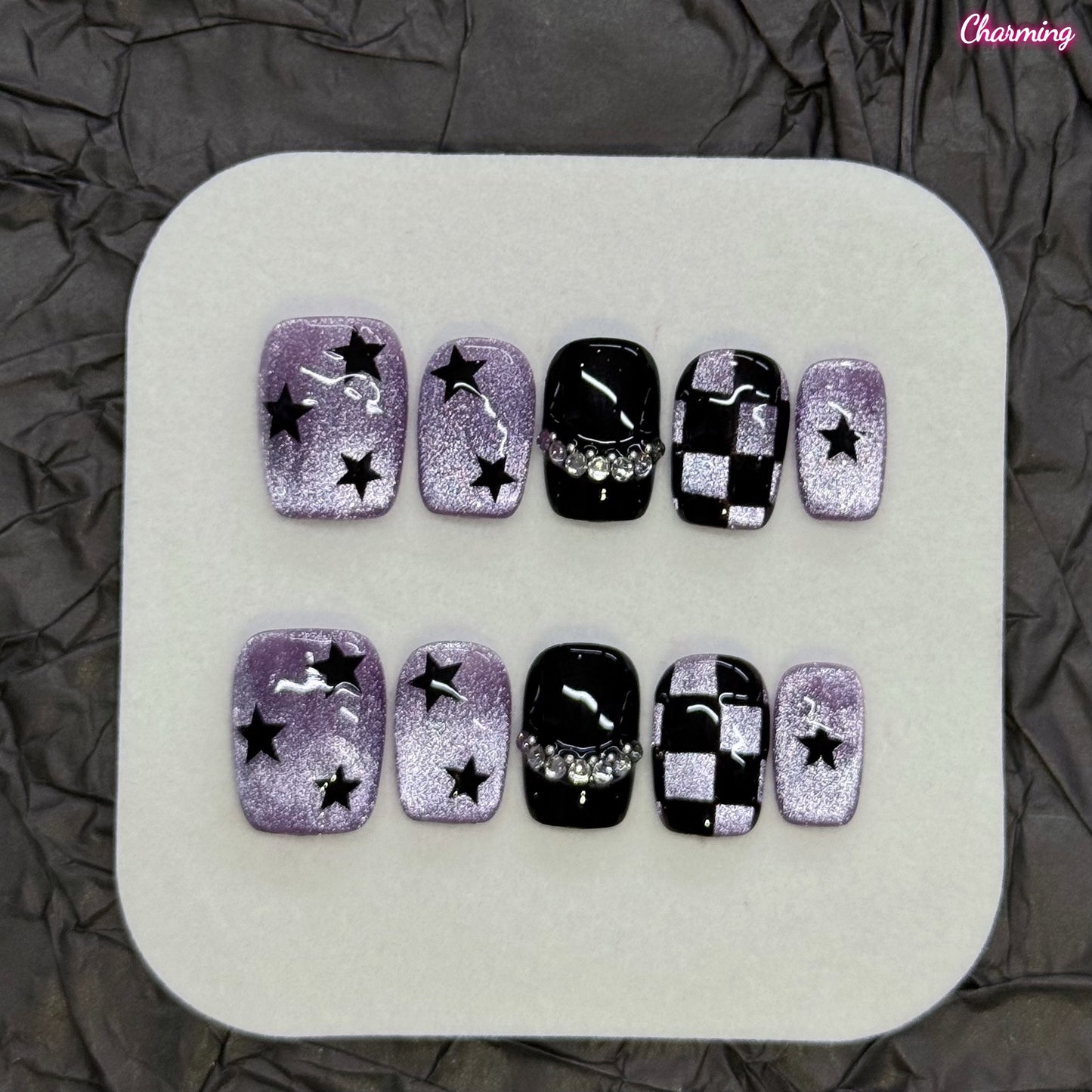 Starry Check Glow / Handmade Nails