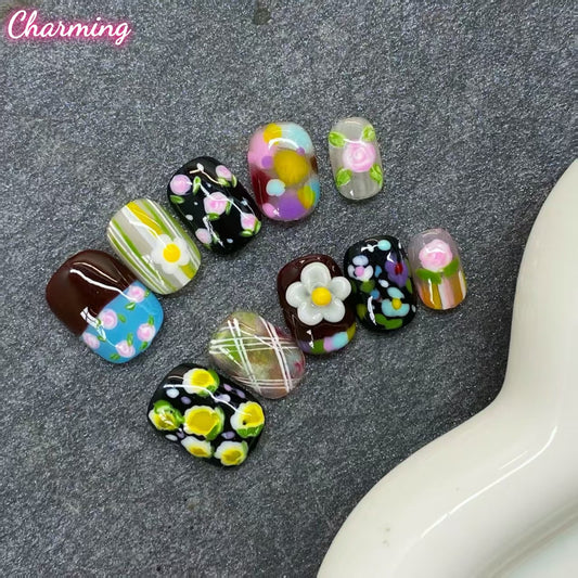 Oil Slick Bloom / Handmade Nails