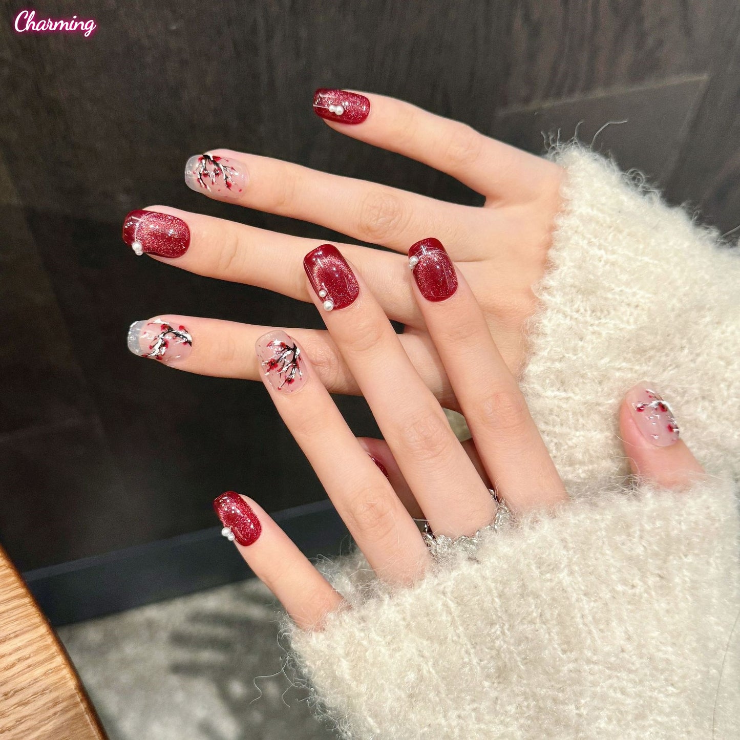 Frosty Red Plum / Handmade Nails