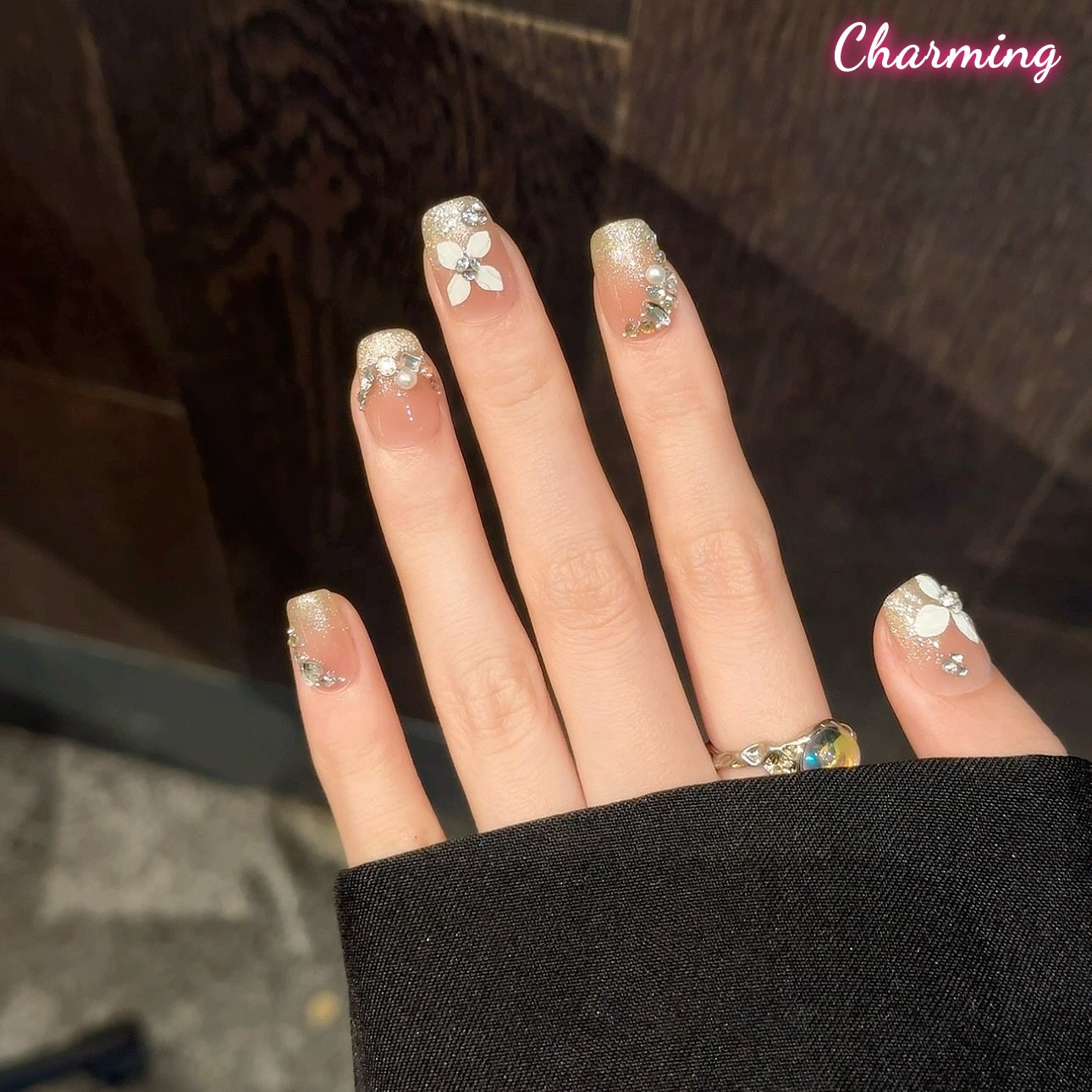 Moonlit Petal Shadows / Handmade Nails
