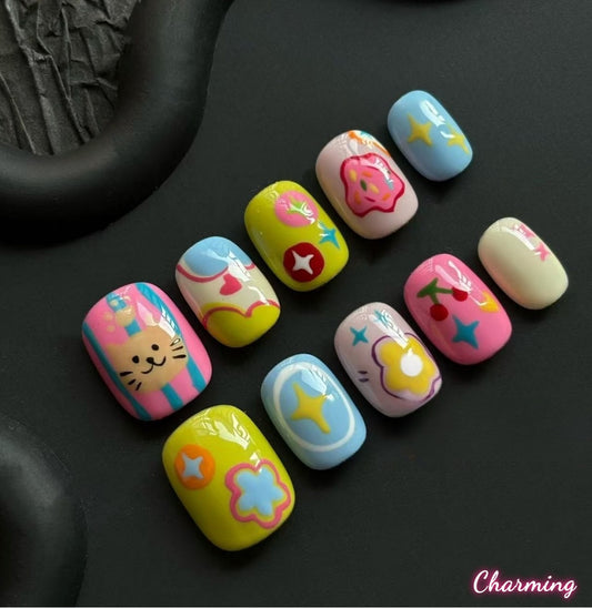 Feline Fiesta/ Handmade Nails
