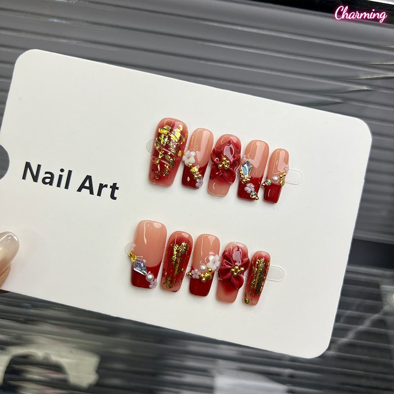 Burgundy Cameo / Handmade Nails