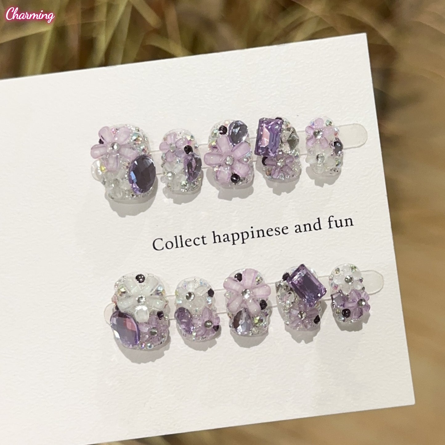 Amethyst Floral Sparkle / Handmade Nails