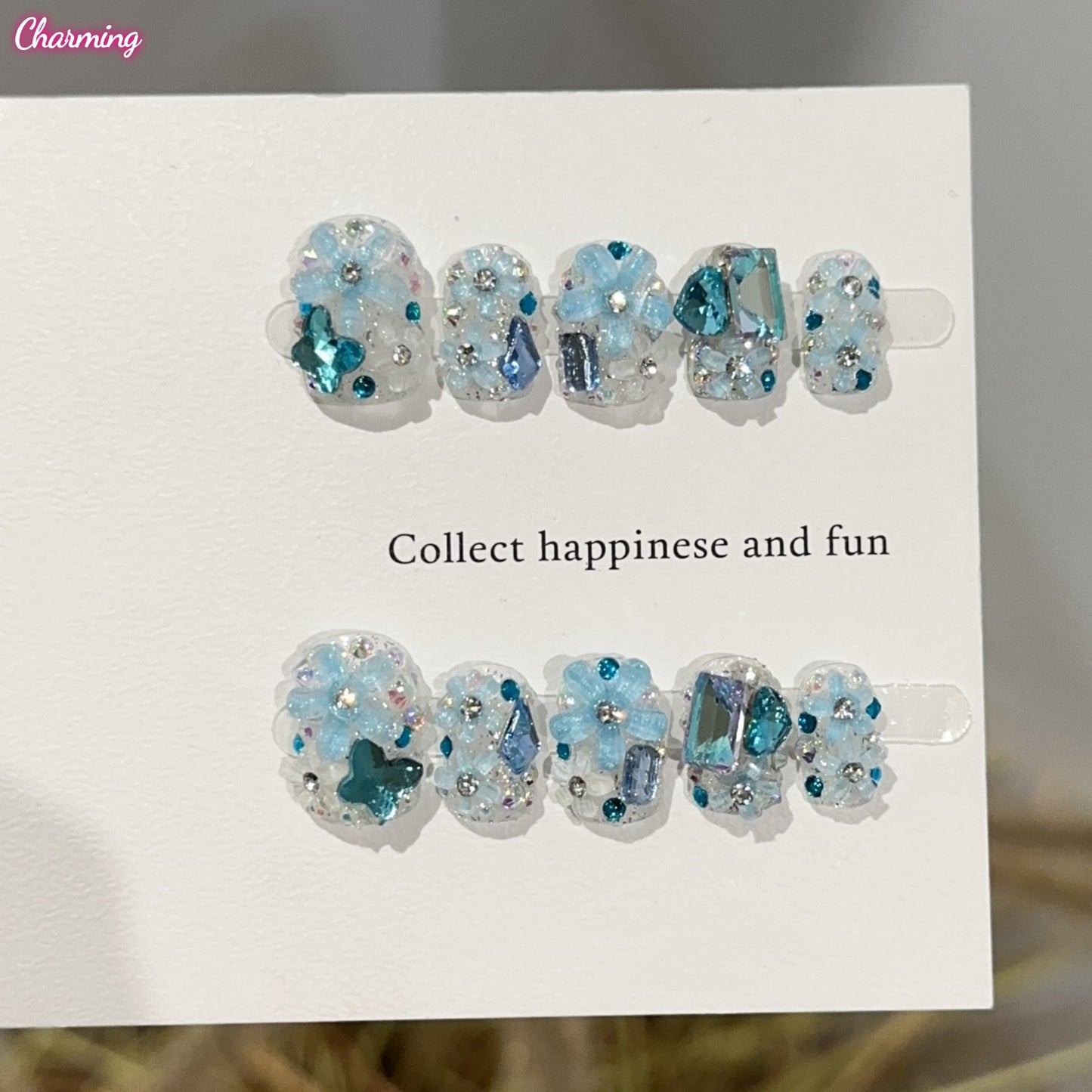 Blue Bloom Diamond / Handmade Nailsems
