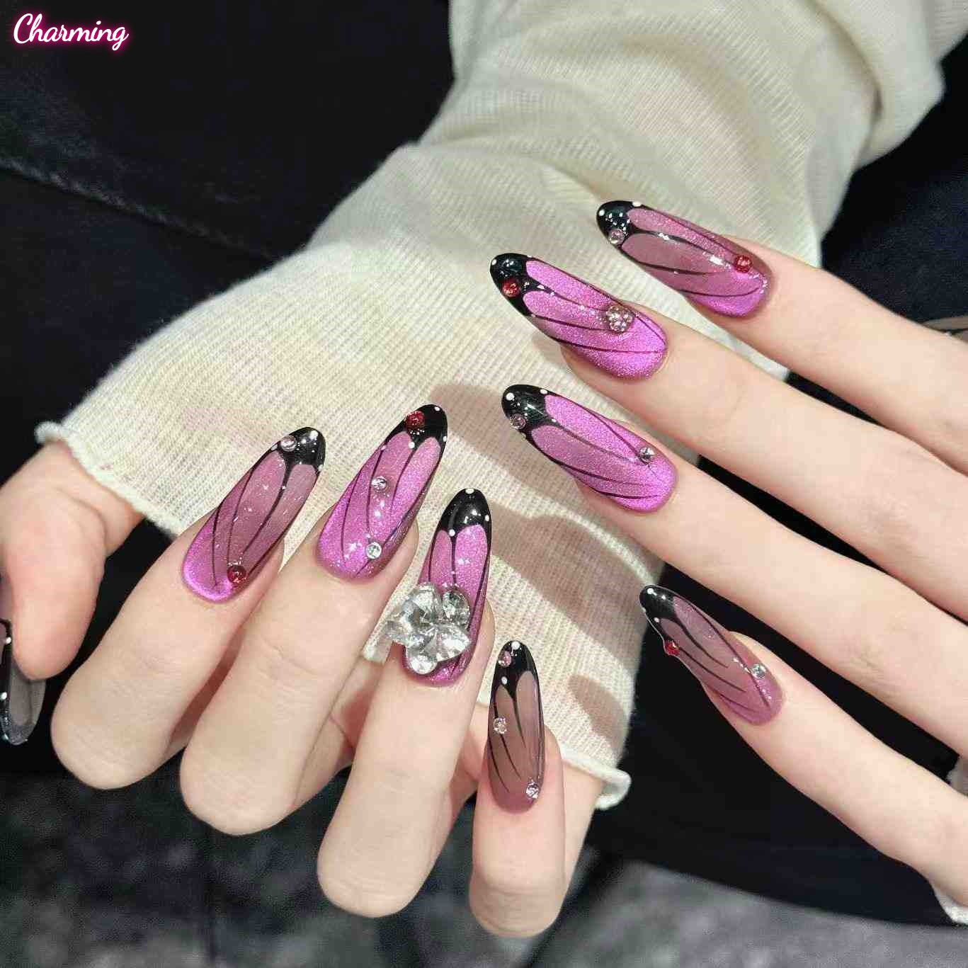 Rose Butterfly Shadow / Handmade Nails
