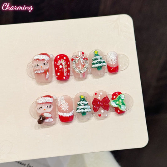 Jingle Bell Kitty/ Handmade Nails