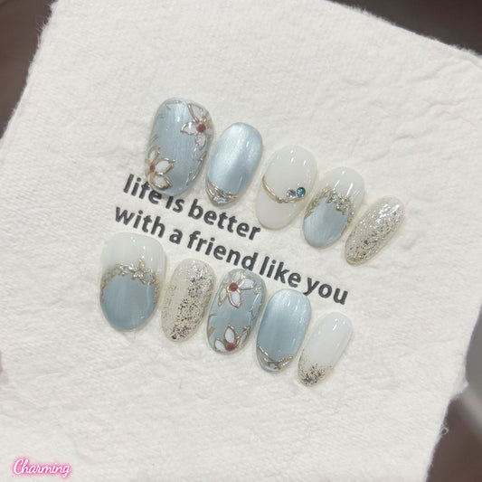 Dreamy Blue Orchid / Handmade Nails