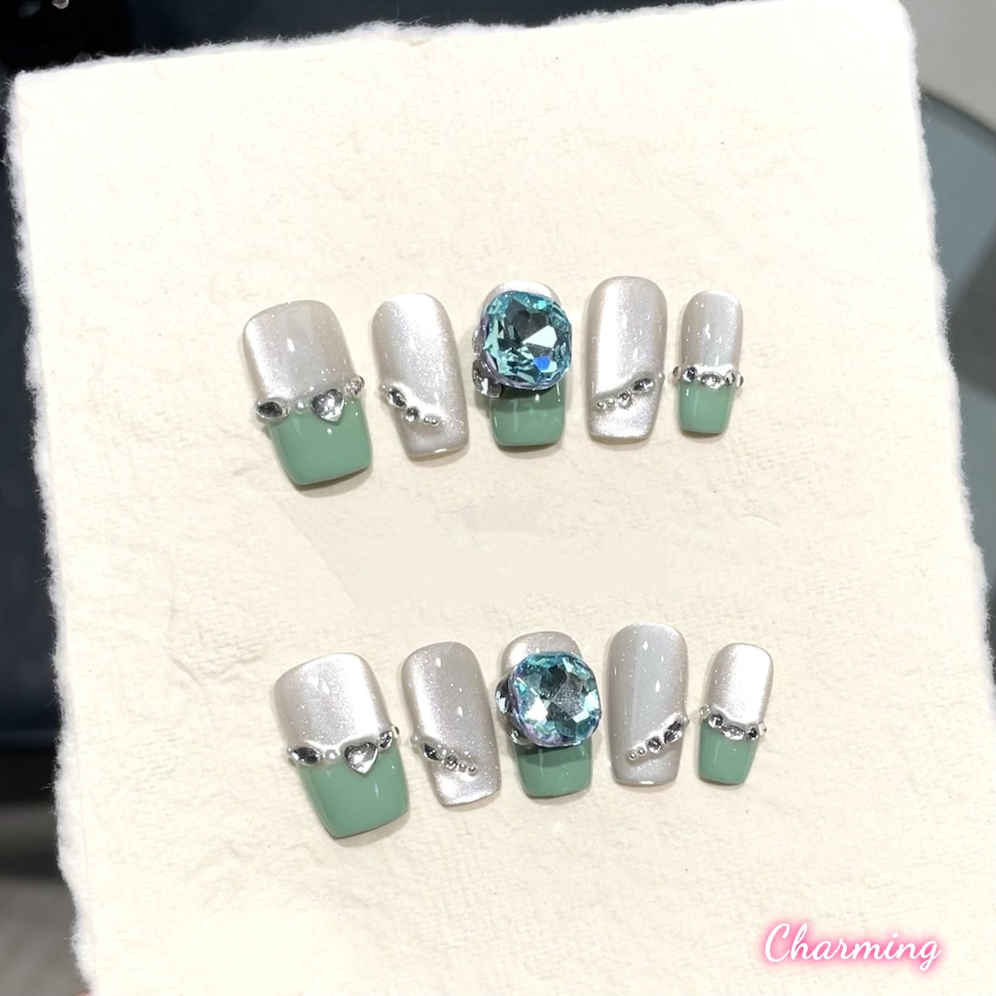 Merald Cat's Eye/ Handmade Nails