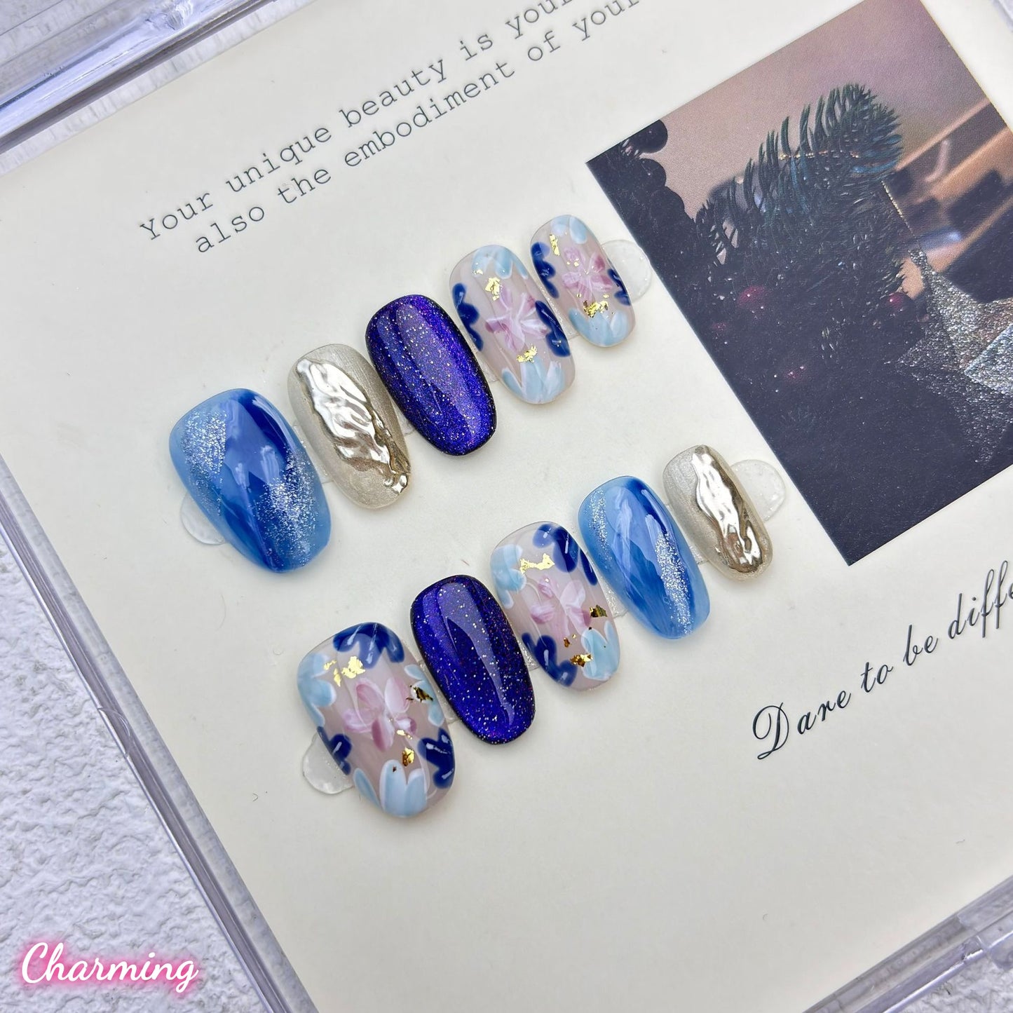 Cobalt Flora / Handmade Nails