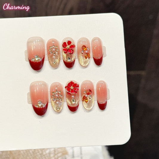 Vermilion & Gilt / Handmade Nails