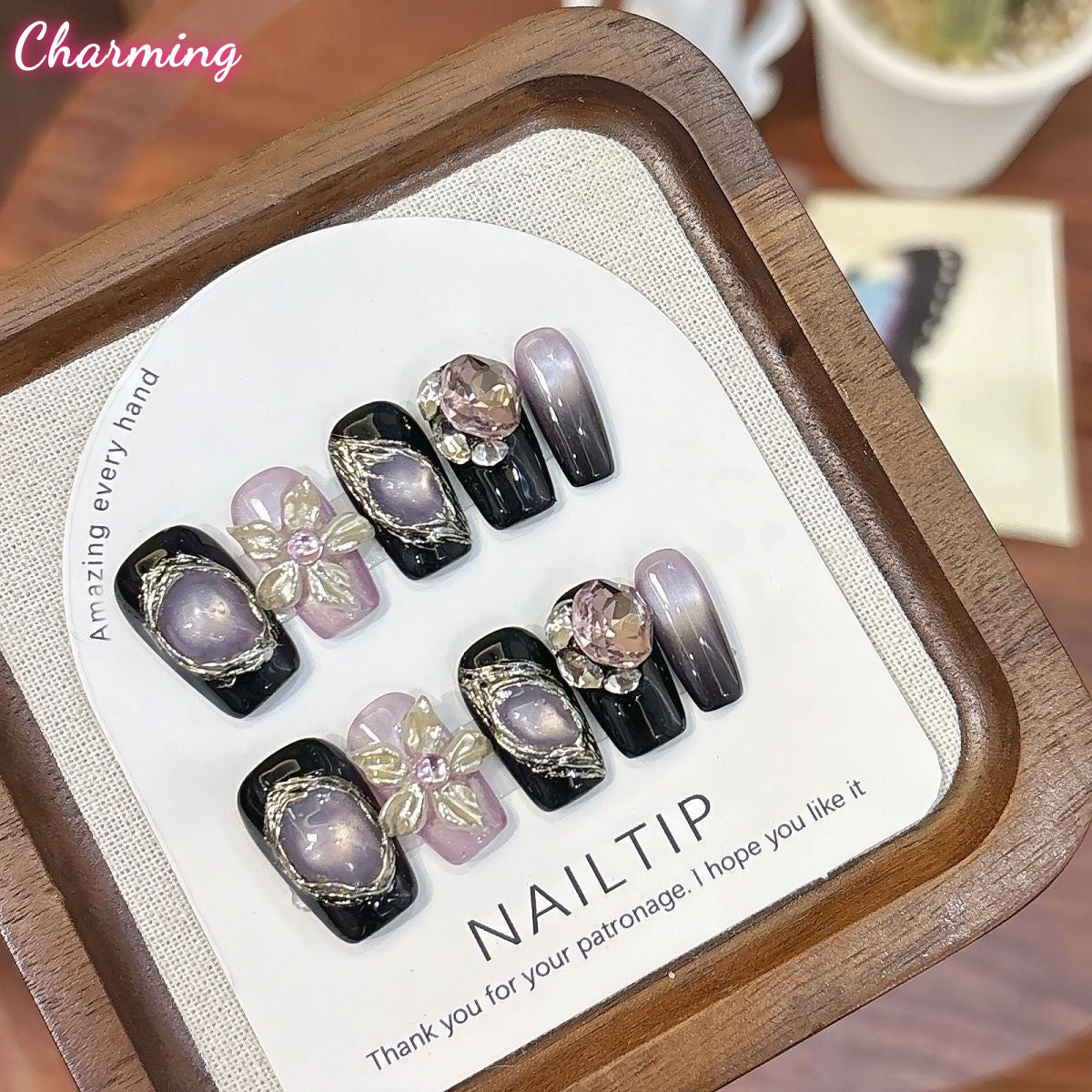 Lavender Noir Elegance / Handmade Nails