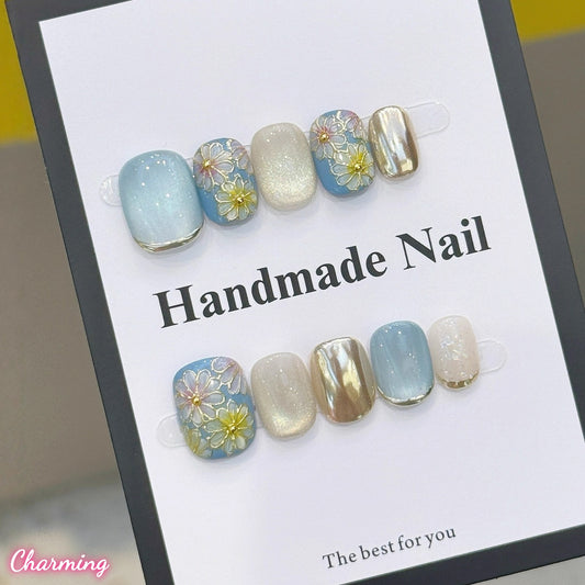 Hand-Painted Daisy / Handmade Nails