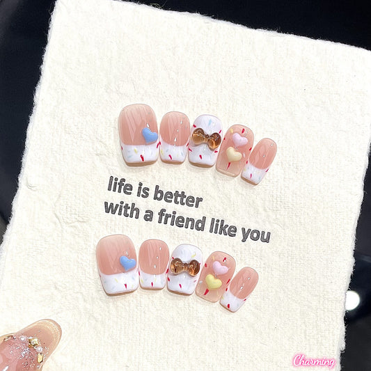 Powder Bloom Heart / Handmade Nails