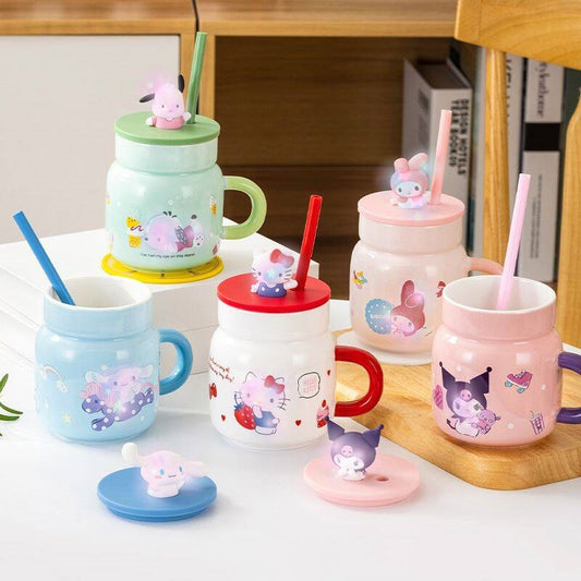 Cute cartoon ceramic straw cup